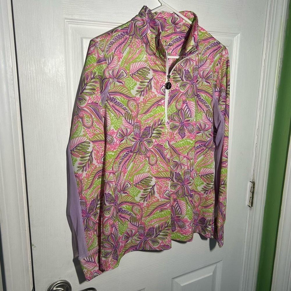 Stella Parker Women's Floral Print Golf 1/4 Zip Pullover Medium mesh sleeves - Picture 2 of 11